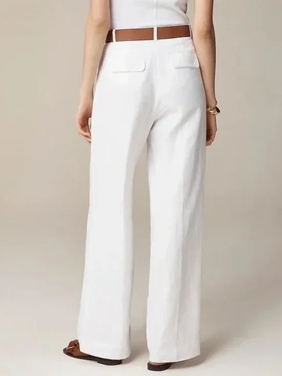 J.Crew White Wide-Leg Linen Essential Pants Petite 8 - Picture 2 of 11